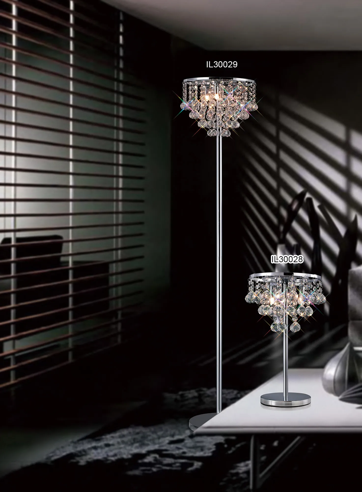 Atla Polished Chrome Crystal Floor Lamps Diyas Designer Floor Lamps 